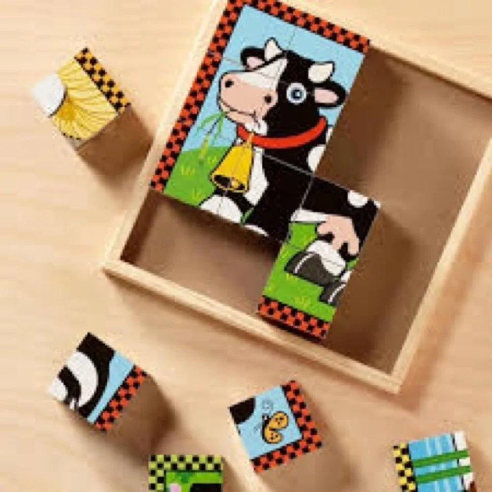 Melissa & Doug Farm Wooden Cube Puzzle - Black and White Cow